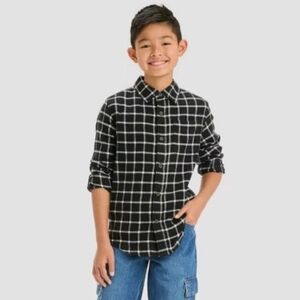 Cat & Jack Button Down Long Sleeve Flannel Shirt - Black